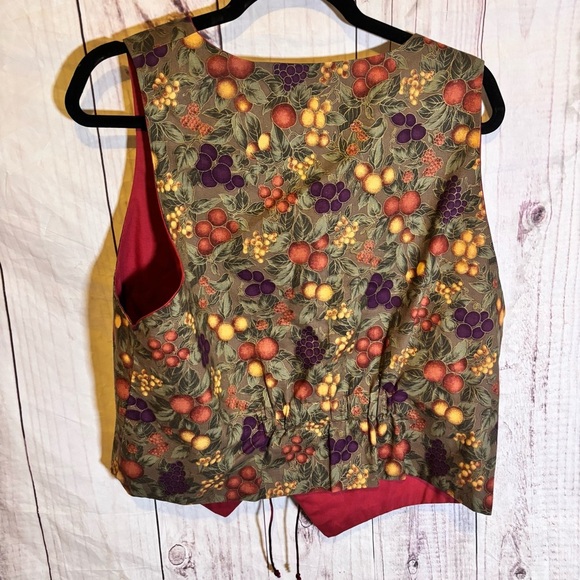 Vintage Bohemian Academia Floral Fruit Patterned Vest with Red Lining Large - Picture 5 of 6